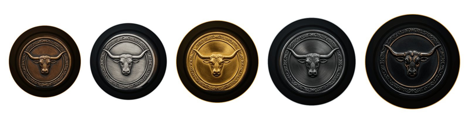 Die Grillmeister-Medaillen — Bronze, Silber, Gold, Platin, Meister