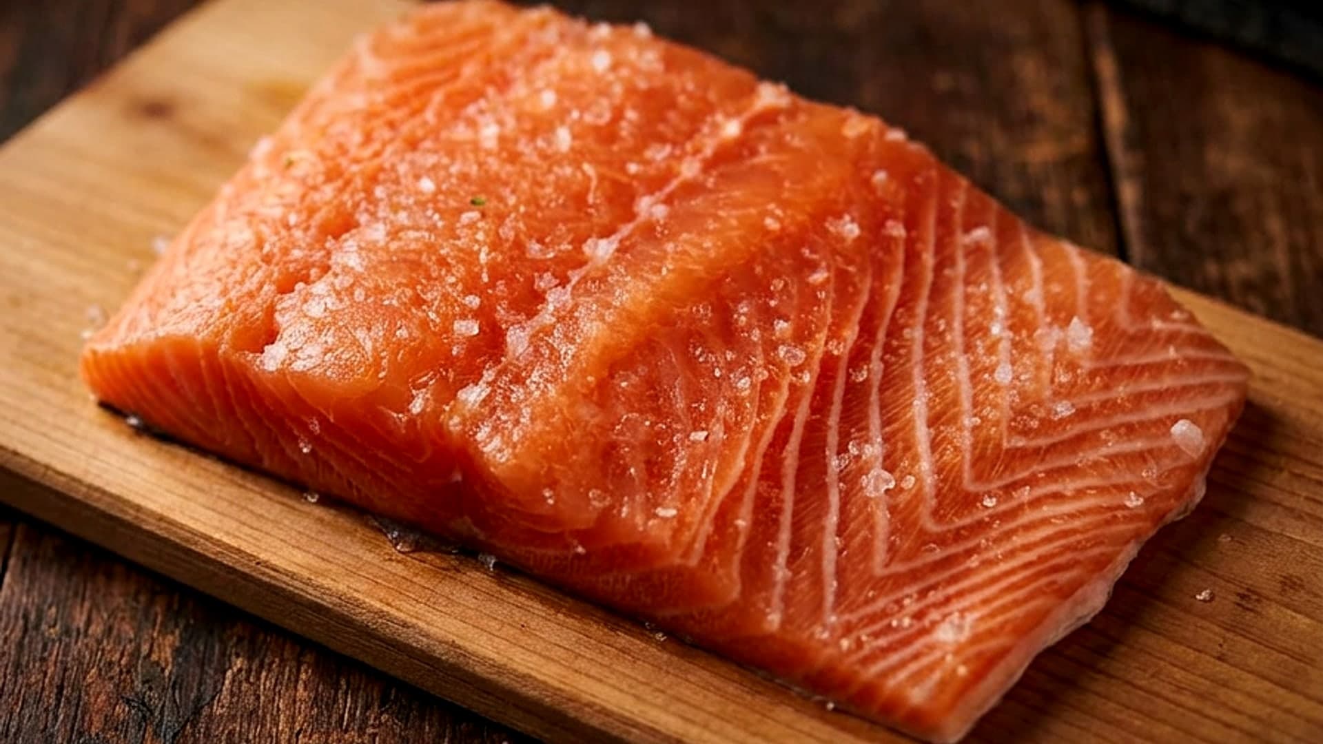Cedar-Plank-Lachs über Flammen auf dem Grill — dramatischer Eyecatcher