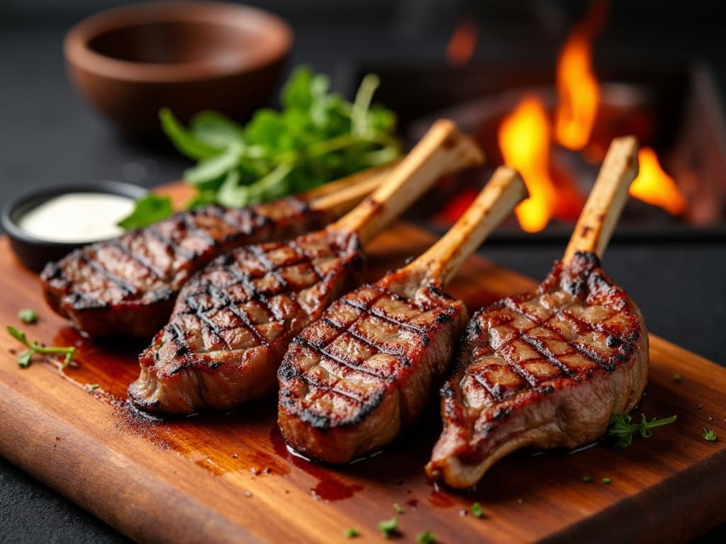 Gegrillte Lammkoteletts mit Rosmarin auf Braai-Rost — KI-generiertes Symbolbild
