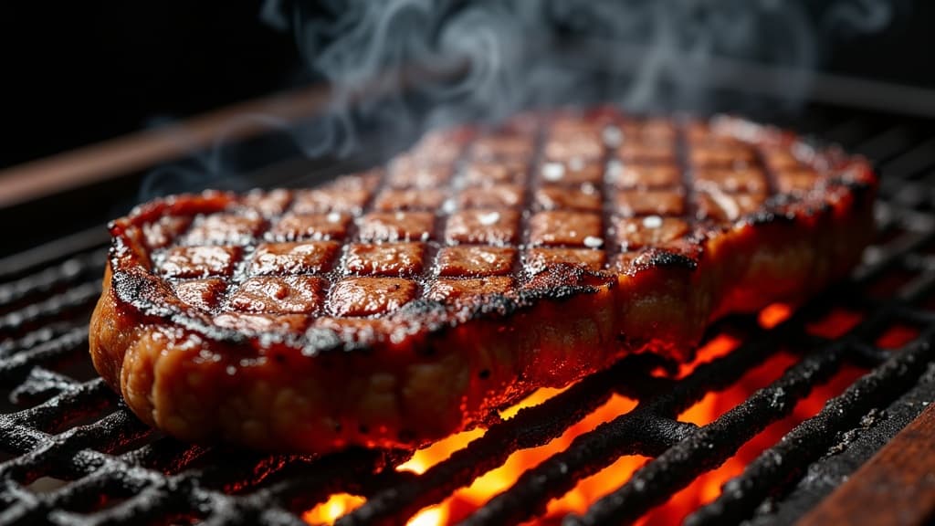 Rohe Picanha mit dicker Fettkappe auf einem Holzbrett, daneben ein abgeschnittenes Steak mit rotem Kern — KI-generiertes Symbolbild