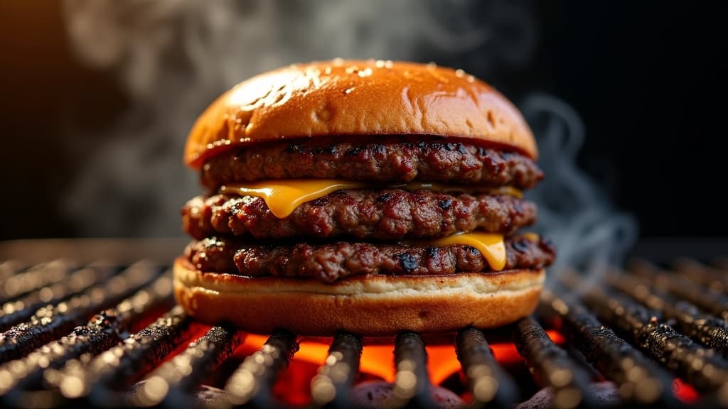Smash Burger mit American Cheese und knuspriger Kruste auf Gusseisenpfanne — KI-generiertes Symbolbild